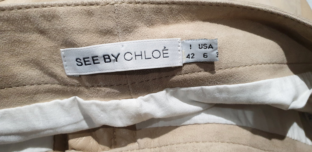 SEE BY CHLOE Beige Supersoft Lamb Leather & Suede Trim Casual Shorts I42; UK10
