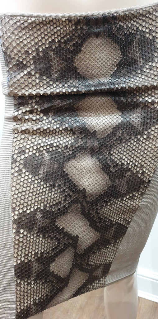 JITROIS Beige Brown Black Ribbed Front Python Panel Bodycon Short Mini Skirt UK8