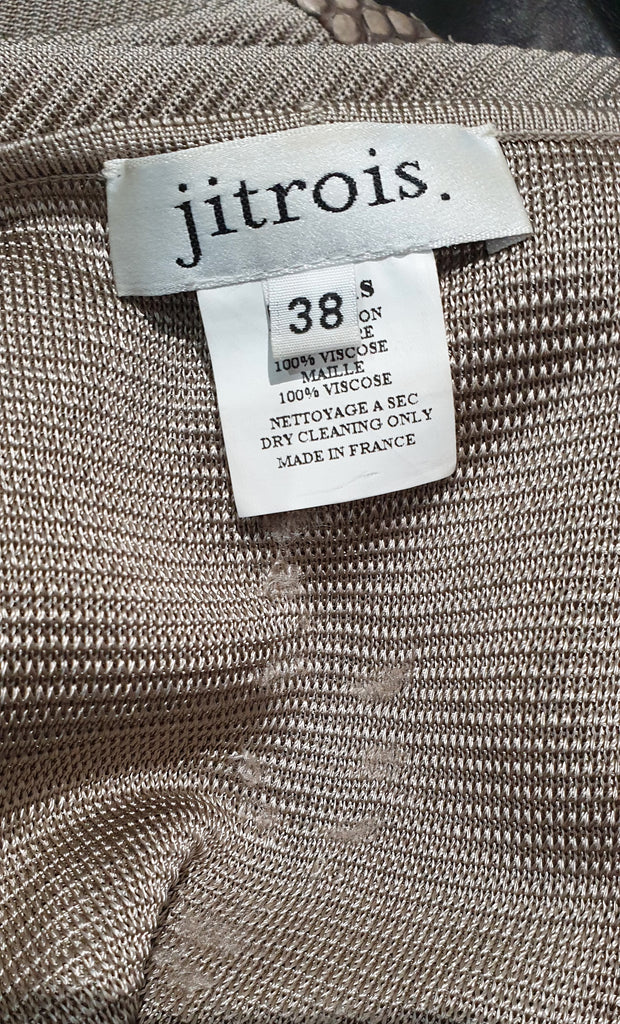 JITROIS Beige Brown Black Ribbed Front Python Panel Bodycon Short Mini Skirt UK8