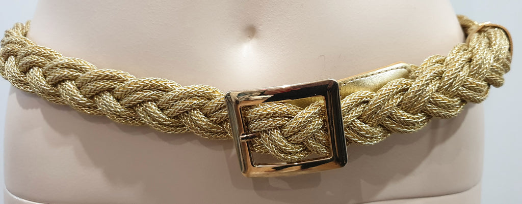EMMA HOPE Gold Metallic Leather & Fabric Plaited Buckle Fastened Evening Belt