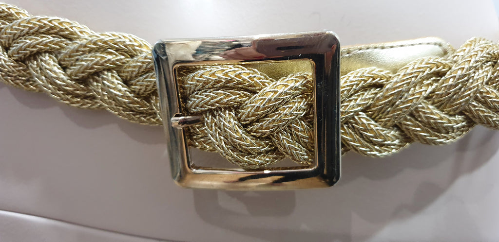 EMMA HOPE Gold Metallic Leather & Fabric Plaited Buckle Fastened Evening Belt