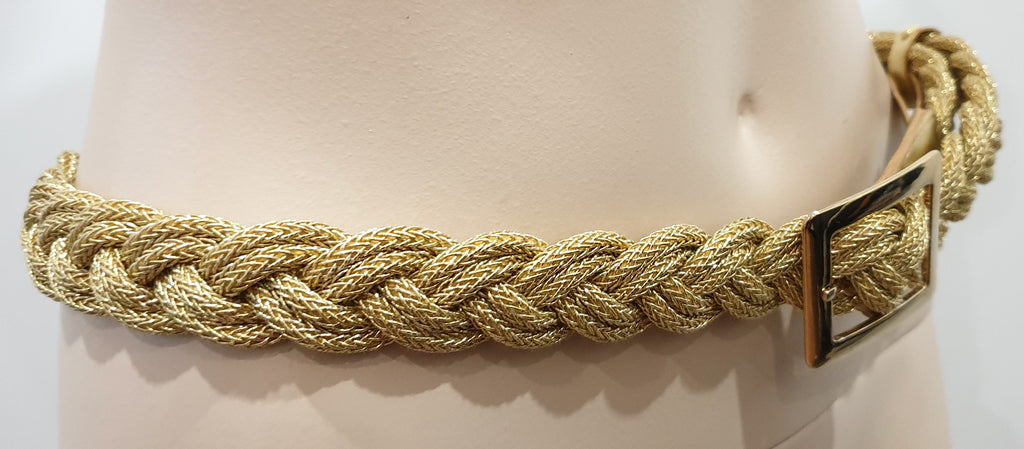 EMMA HOPE Gold Metallic Leather & Fabric Plaited Buckle Fastened Evening Belt