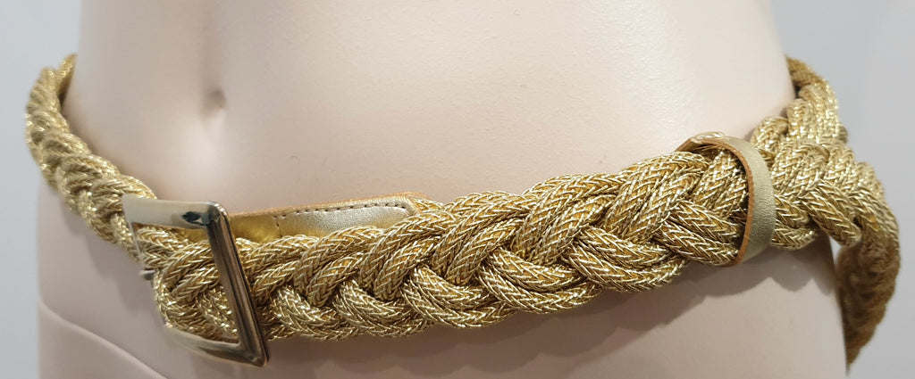 EMMA HOPE Gold Metallic Leather & Fabric Plaited Buckle Fastened Evening Belt