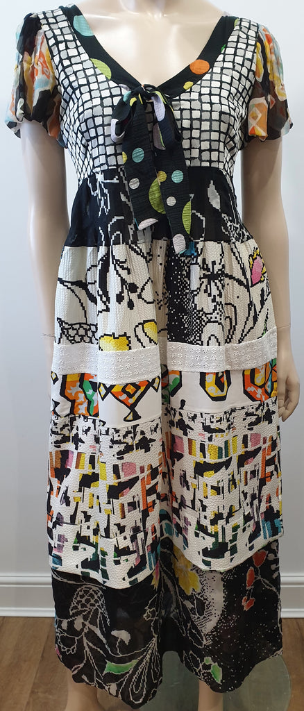 MAURIZIO PECORARO MILANO Multi Colour Patch Short Sleeve Maxi Dress UK10