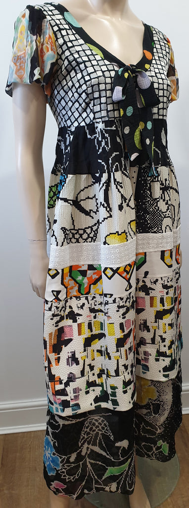 MAURIZIO PECORARO MILANO Multi Colour Patch Short Sleeve Maxi Dress UK10