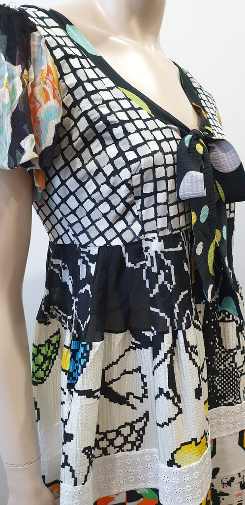 MAURIZIO PECORARO MILANO Multi Colour Patch Short Sleeve Maxi Dress UK10