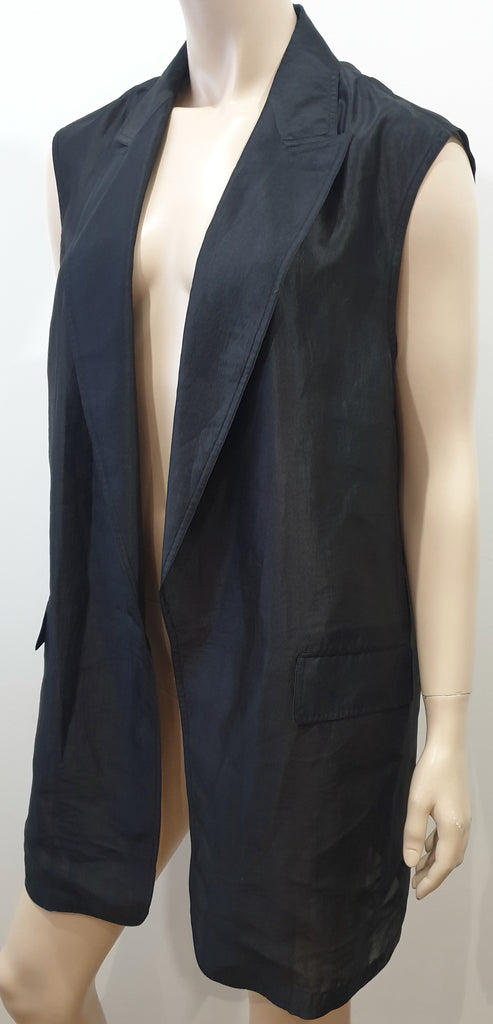 DONNA KARAN SIGNATURE Black Silk Open Front Sleeveless Evening Blouse Jacket M