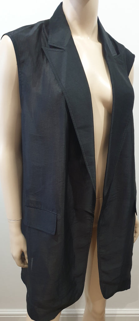 DONNA KARAN SIGNATURE Black Silk Open Front Sleeveless Evening Blouse Jacket M