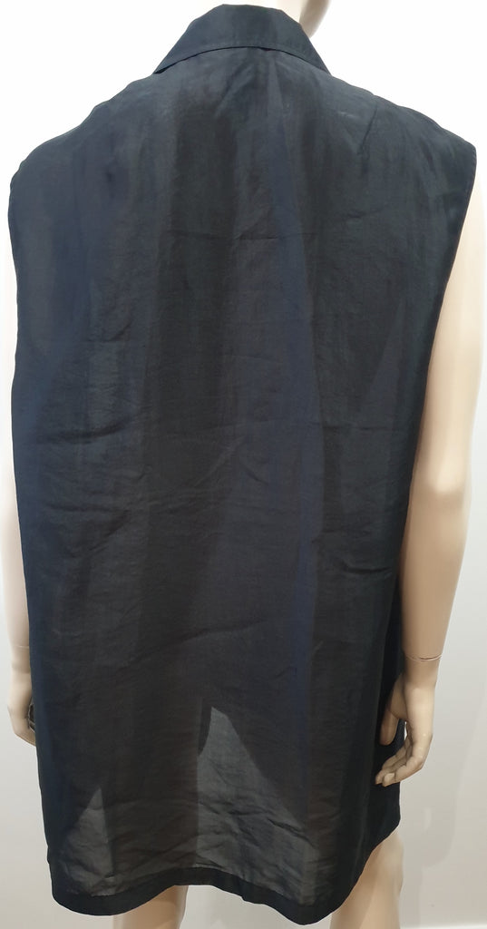 DONNA KARAN SIGNATURE Black Silk Open Front Sleeveless Evening Blouse Jacket M