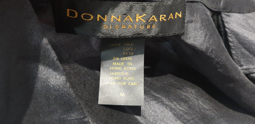 DONNA KARAN SIGNATURE Black Silk Open Front Sleeveless Evening Blouse Jacket M