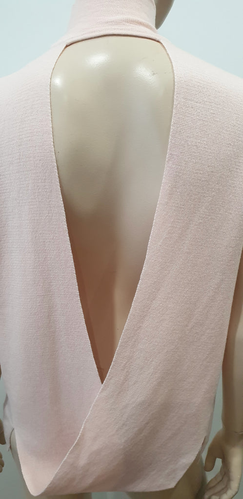 DION LEE Baby Pink Merino Wool Draped Open Rear Knitwear Jumper Tank Top UK10
