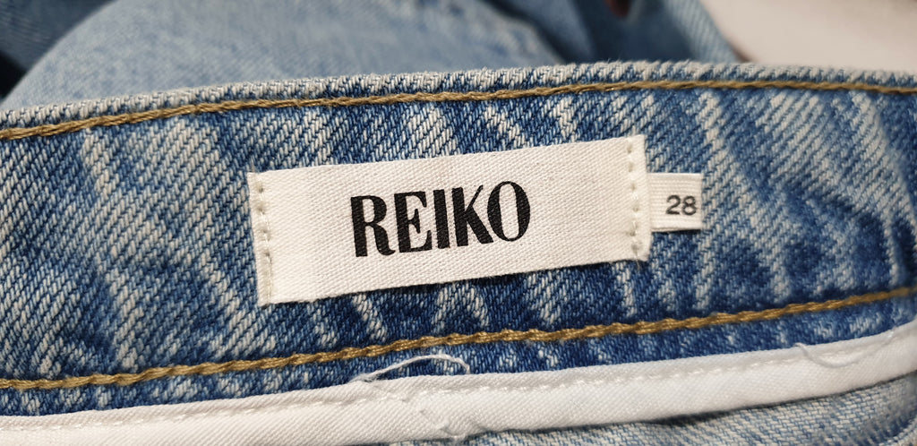 REIKO Blue Cotton Denim Floral Embroidered Fray Slim Capri Jeans Pants 28 BNWT