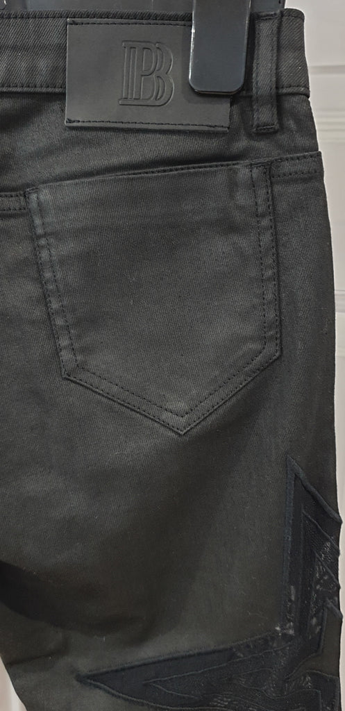 PIERRE BALMAIN Black Cotton Sheen Sheer Star Mesh Detail Skinny Jeans Pants 28