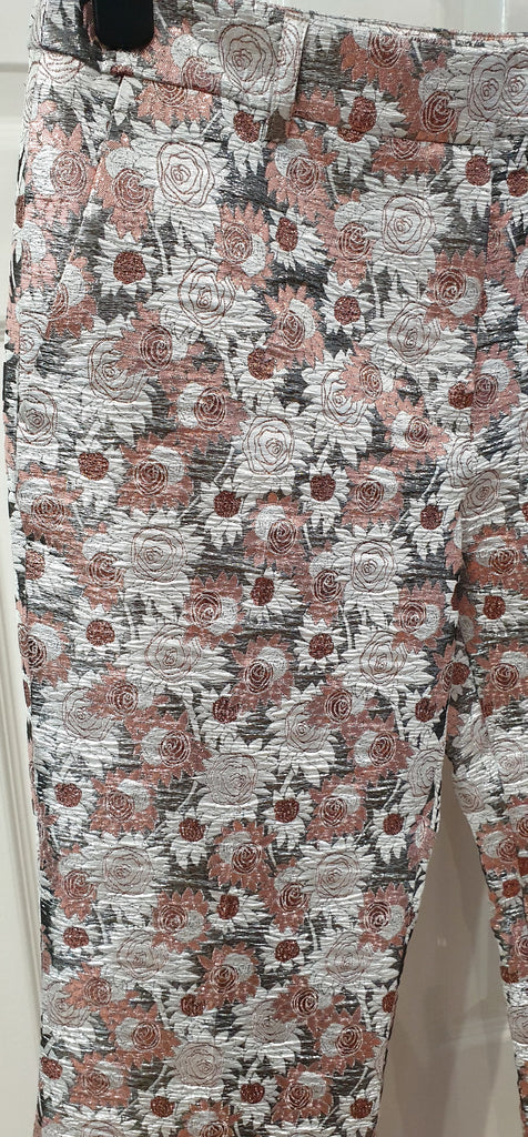 PAUL & JOE Rose Pink Metallic Floral Crop Capri Trousers Pants FR40 UK12 BNWT