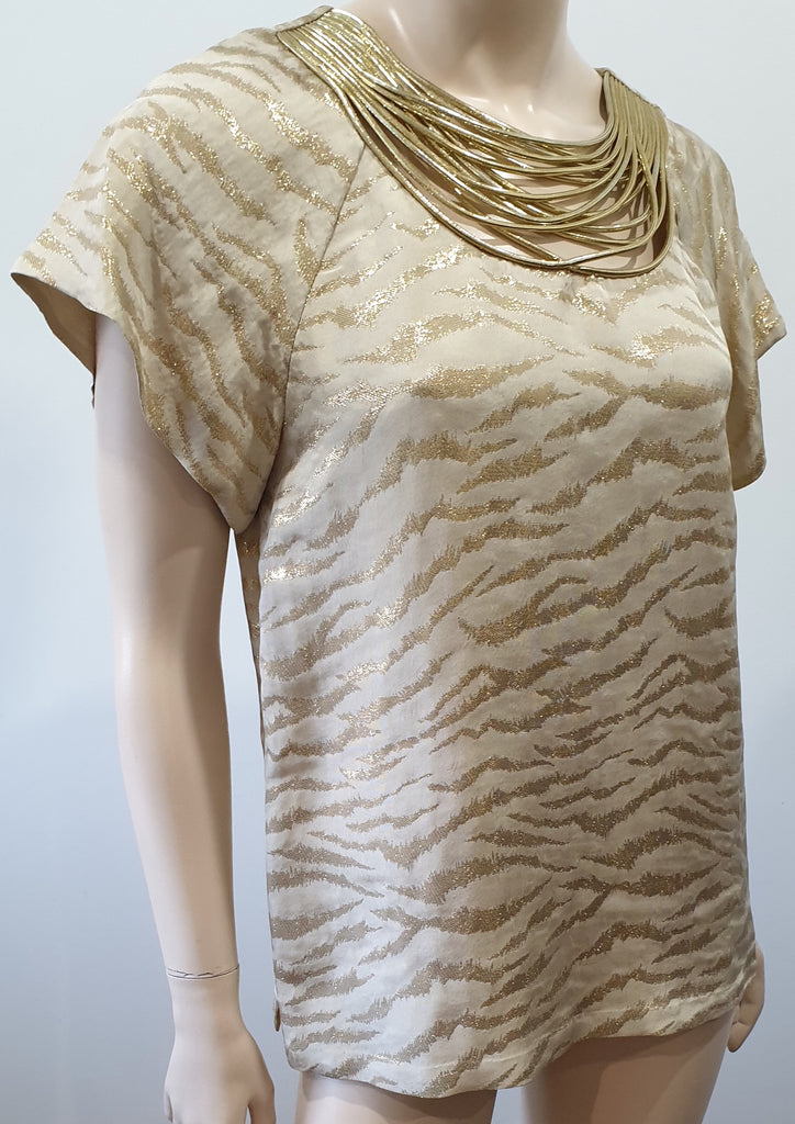 3.1 PHILLIP LIM Gold Silk Blend Metallic Short Sleeve Evening Party Blouse Top 4