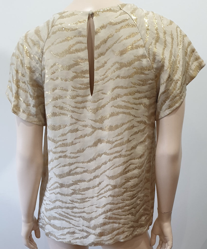 3.1 PHILLIP LIM Gold Silk Blend Metallic Short Sleeve Evening Party Blouse Top 4