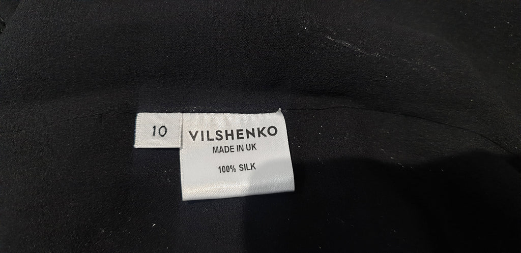 VILSHENKO Black Silk Metallic Sheen Pleated Boho Long Maxi Evening Skirt UK10