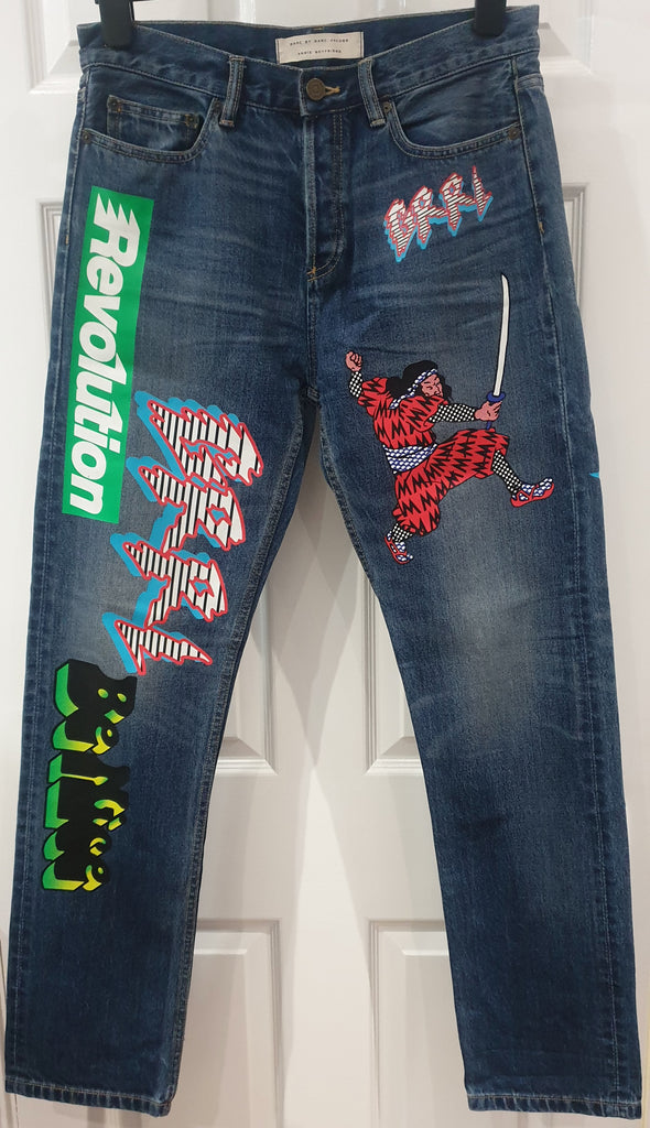 MARC BY MARC JACOBS Blue ANNIE 90s Era Graphic Printed Boyfriend Jeans Pants 26