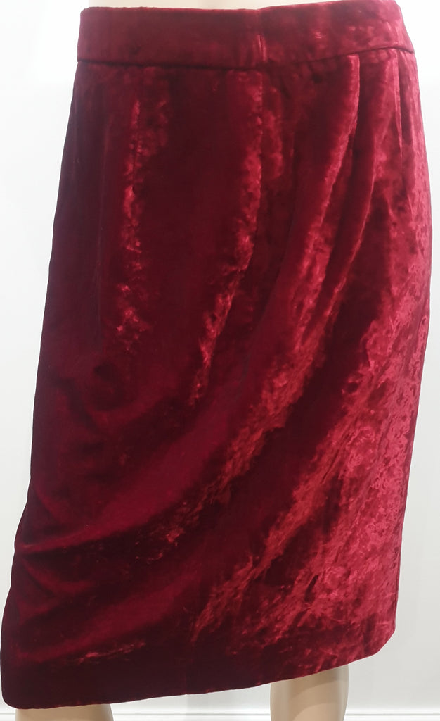 TOMASZ STARZEWKSI Burgundy Red Brushed Velvet Evening Pencil Skirt UK14 EU42