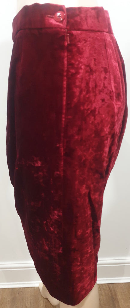 TOMASZ STARZEWKSI Burgundy Red Brushed Velvet Evening Pencil Skirt UK14 EU42