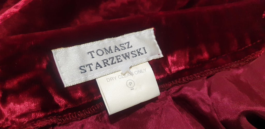 TOMASZ STARZEWKSI Burgundy Red Brushed Velvet Evening Pencil Skirt UK14 EU42