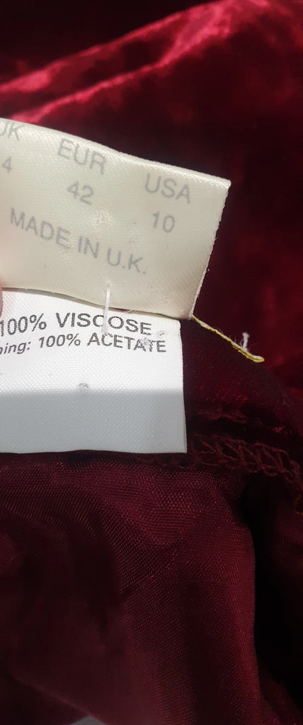 TOMASZ STARZEWKSI Burgundy Red Brushed Velvet Evening Pencil Skirt UK14 EU42