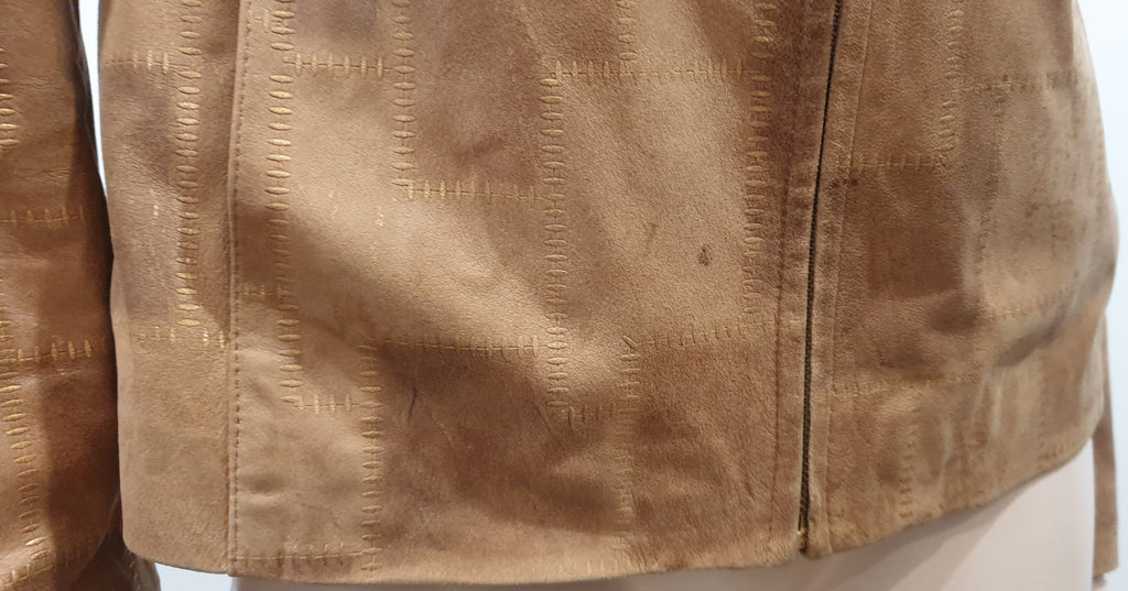 BENET FURS Tan & Gold Detail Collared Zip Fastened Casual Leather Jacket 44 UK12