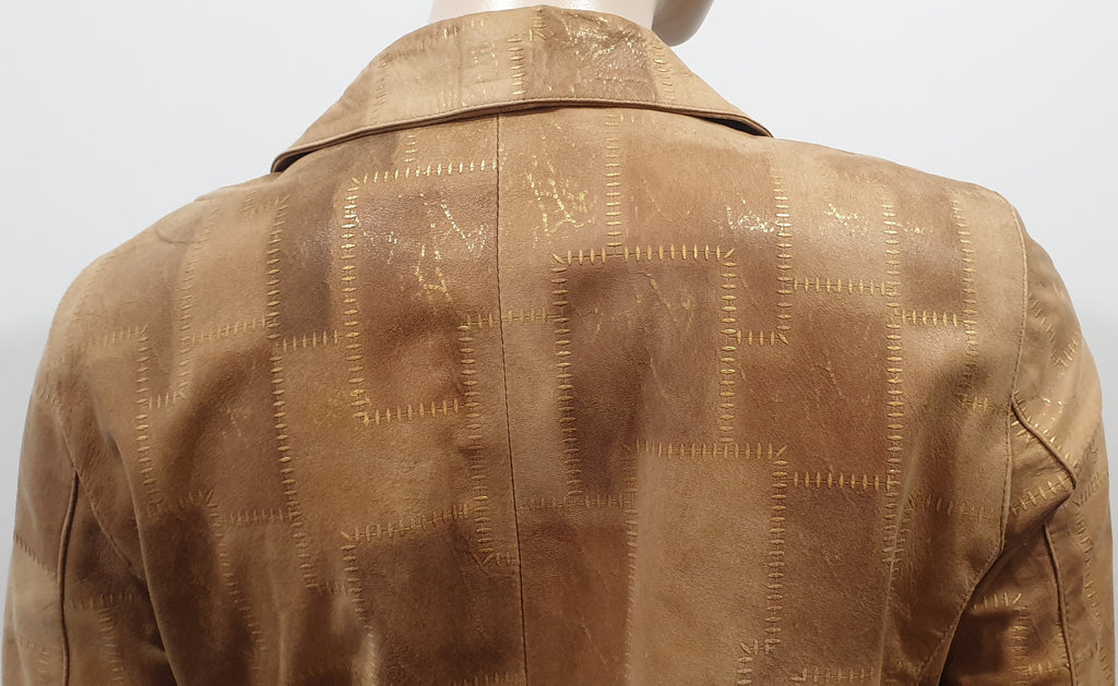 BENET FURS Tan & Gold Detail Collared Zip Fastened Casual Leather Jacket 44 UK12