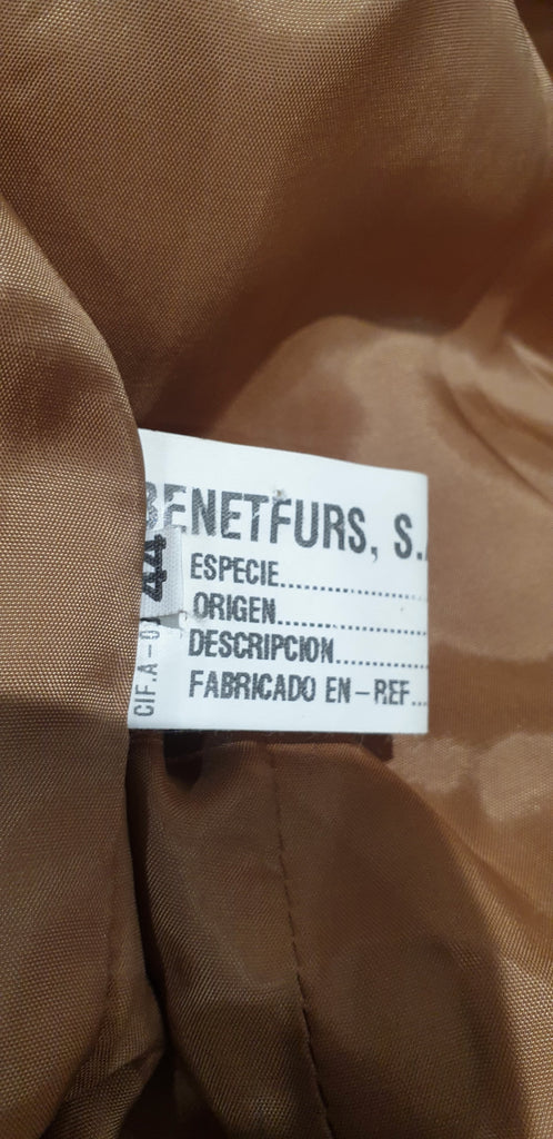 BENET FURS Tan & Gold Detail Collared Zip Fastened Casual Leather Jacket 44 UK12