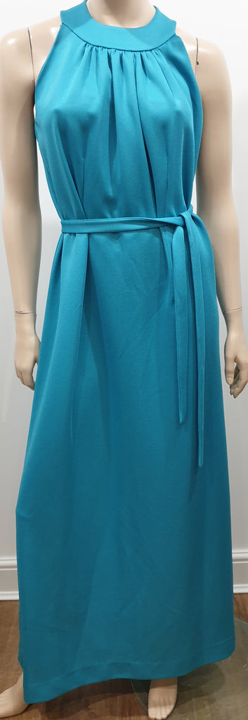 CARL OLSEN Vintage Blue Round Neck Sleeveless Tie Detail Pleated Maxi Dress UK14