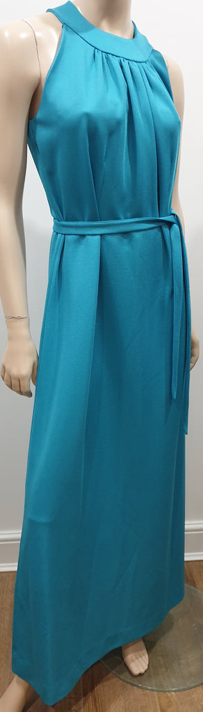 CARL OLSEN Vintage Blue Round Neck Sleeveless Tie Detail Pleated Maxi Dress UK14