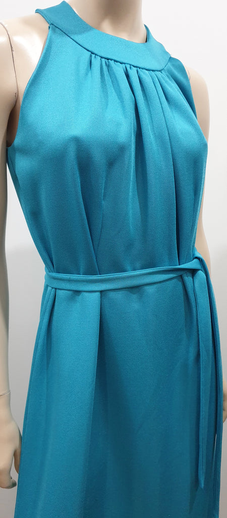 CARL OLSEN Vintage Blue Round Neck Sleeveless Tie Detail Pleated Maxi Dress UK14