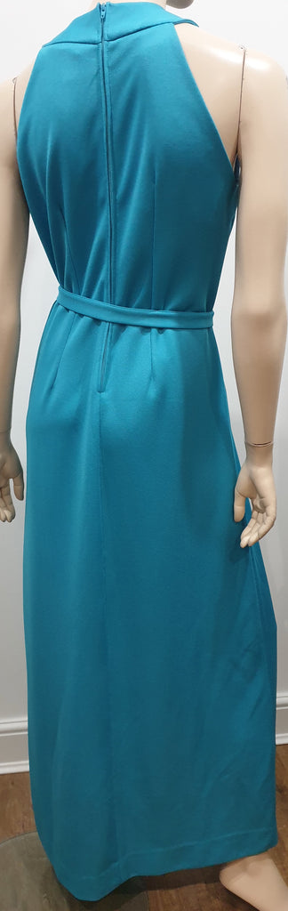 CARL OLSEN Vintage Blue Round Neck Sleeveless Tie Detail Pleated Maxi Dress UK14