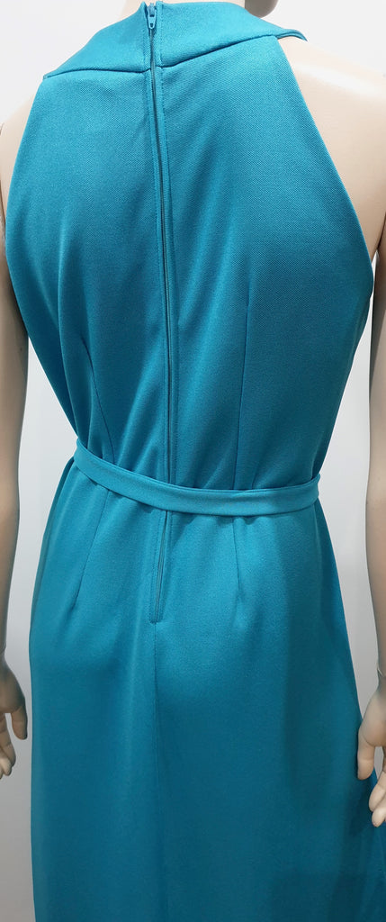 CARL OLSEN Vintage Blue Round Neck Sleeveless Tie Detail Pleated Maxi Dress UK14