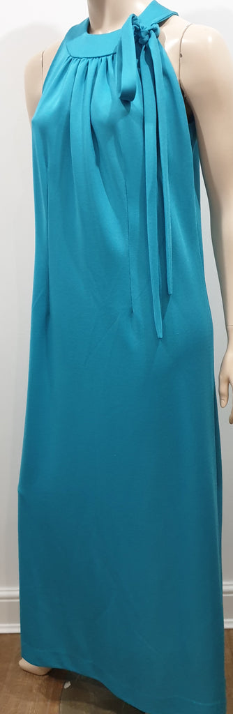 CARL OLSEN Vintage Blue Round Neck Sleeveless Tie Detail Pleated Maxi Dress UK14