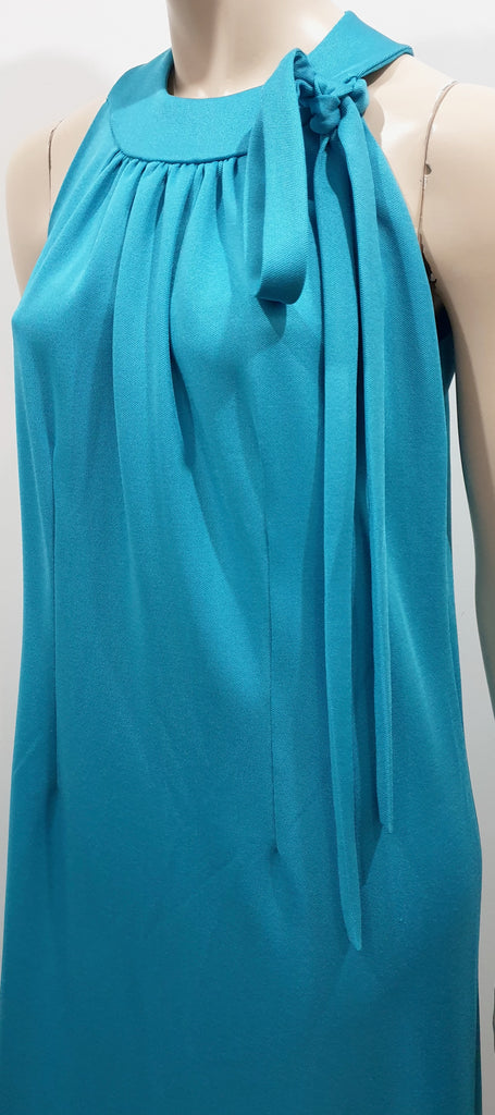 CARL OLSEN Vintage Blue Round Neck Sleeveless Tie Detail Pleated Maxi Dress UK14