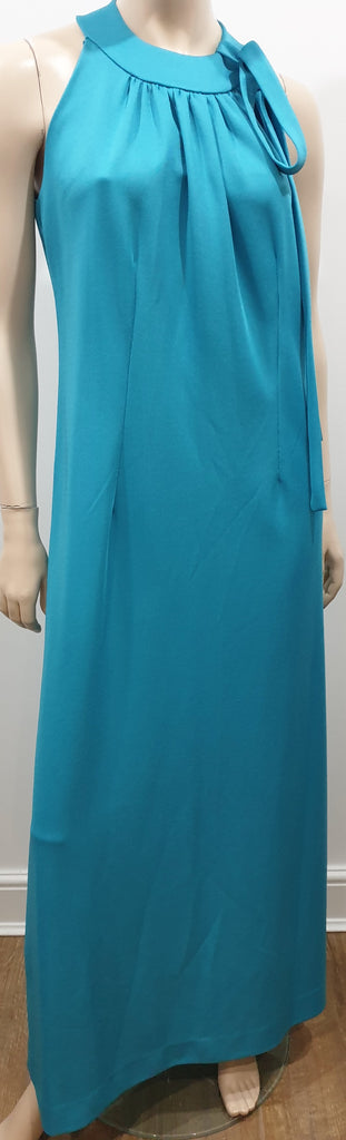CARL OLSEN Vintage Blue Round Neck Sleeveless Tie Detail Pleated Maxi Dress UK14
