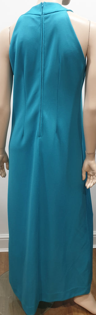CARL OLSEN Vintage Blue Round Neck Sleeveless Tie Detail Pleated Maxi Dress UK14