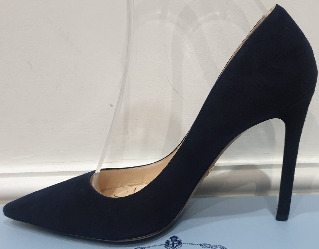 PRADA MILANO Midnight Navy Blue Suede Pointed Toe Stiletto Pumps Court Shoes UK5