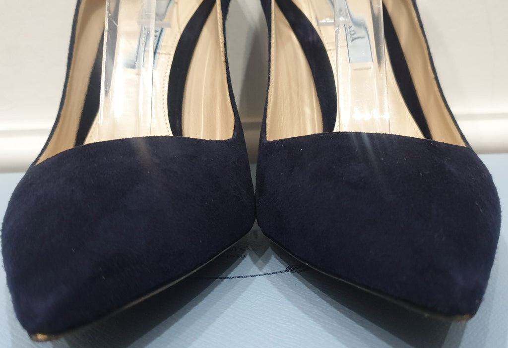 PRADA MILANO Midnight Navy Blue Suede Pointed Toe Stiletto Pumps Court Shoes UK5