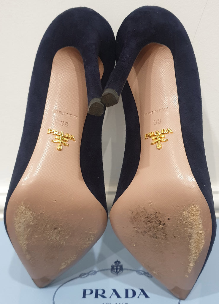 PRADA MILANO Midnight Navy Blue Suede Pointed Toe Stiletto Pumps Court Shoes UK5