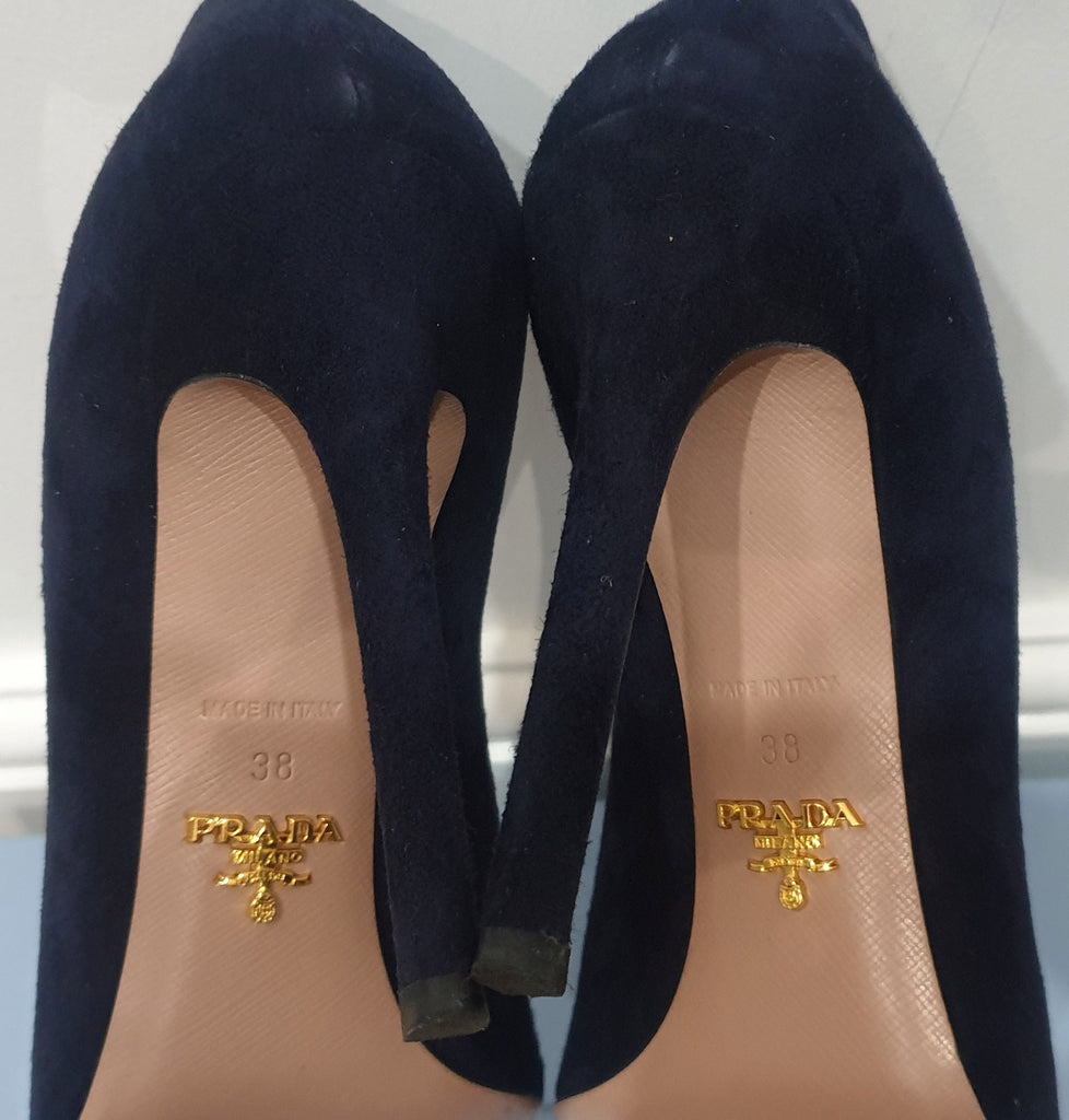 PRADA MILANO Midnight Navy Blue Suede Pointed Toe Stiletto Pumps Court Shoes UK5
