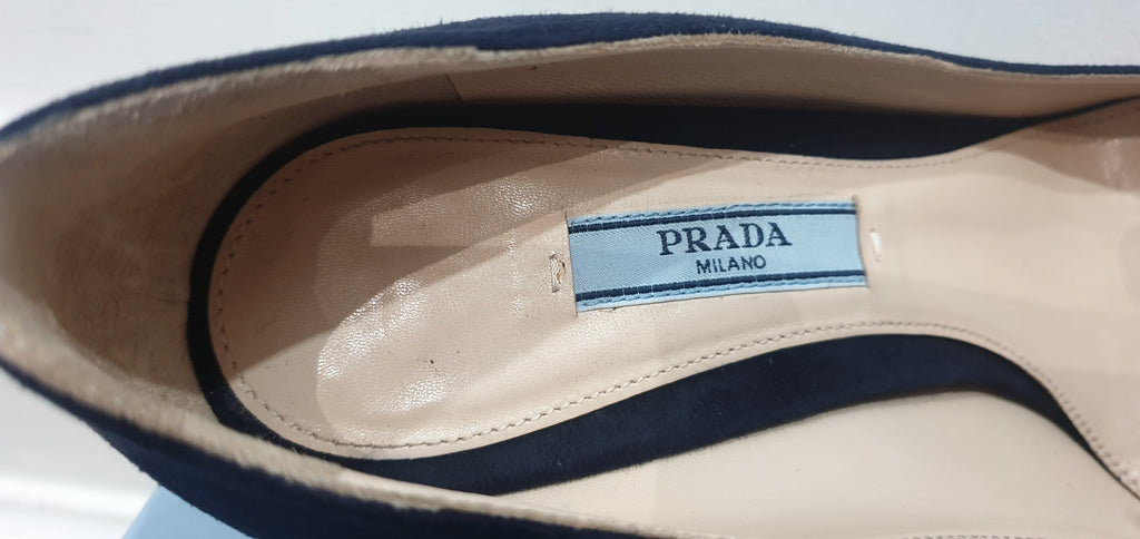 PRADA MILANO Midnight Navy Blue Suede Pointed Toe Stiletto Pumps Court Shoes UK5