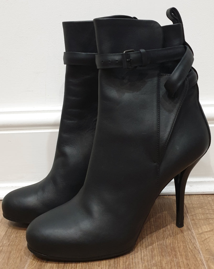 BALENCIAGA Black Leather Buckle Strap Detail High Stiletto Heel Ankle Boots 39 6