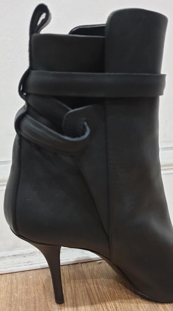 BALENCIAGA Black Leather Buckle Strap Detail High Stiletto Heel Ankle Boots 39 6