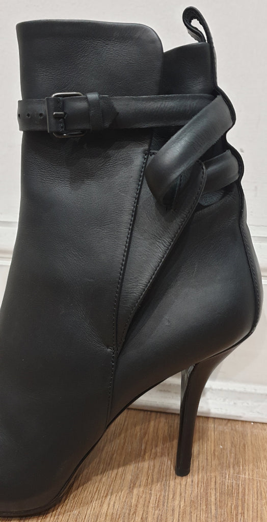 BALENCIAGA Black Leather Buckle Strap Detail High Stiletto Heel Ankle Boots 39 6