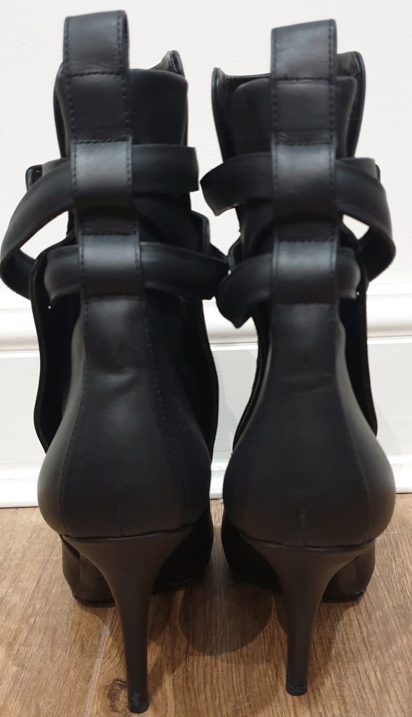 BALENCIAGA Black Leather Buckle Strap Detail High Stiletto Heel Ankle Boots 39 6