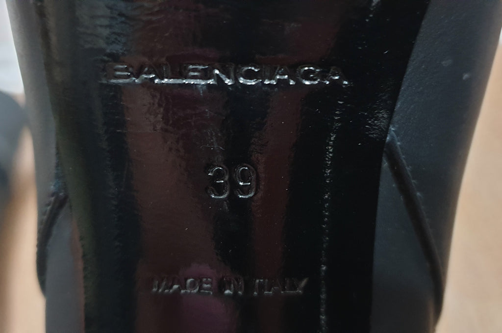 BALENCIAGA Black Leather Buckle Strap Detail High Stiletto Heel Ankle Boots 39 6