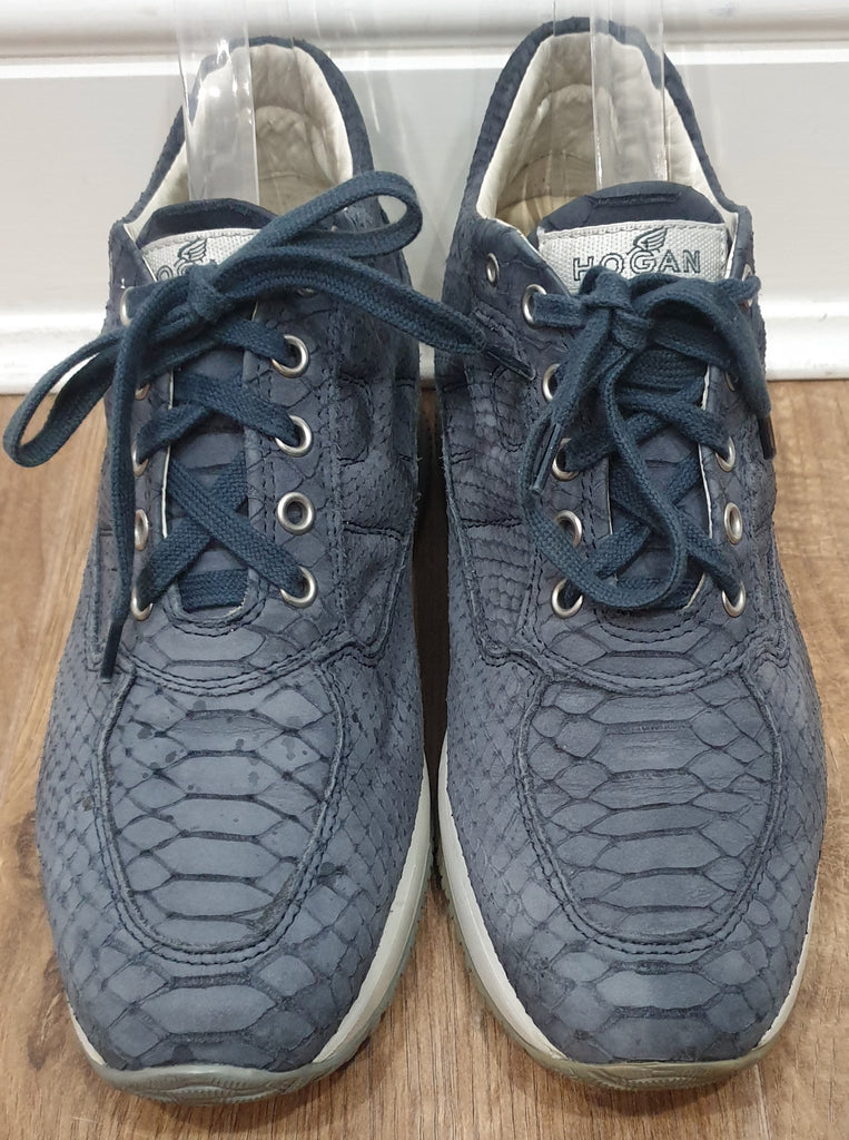 HOGAN INTERACTIVE Grey Suede Leather Animal Print Sneakers Trainers 38.5 UK5.5