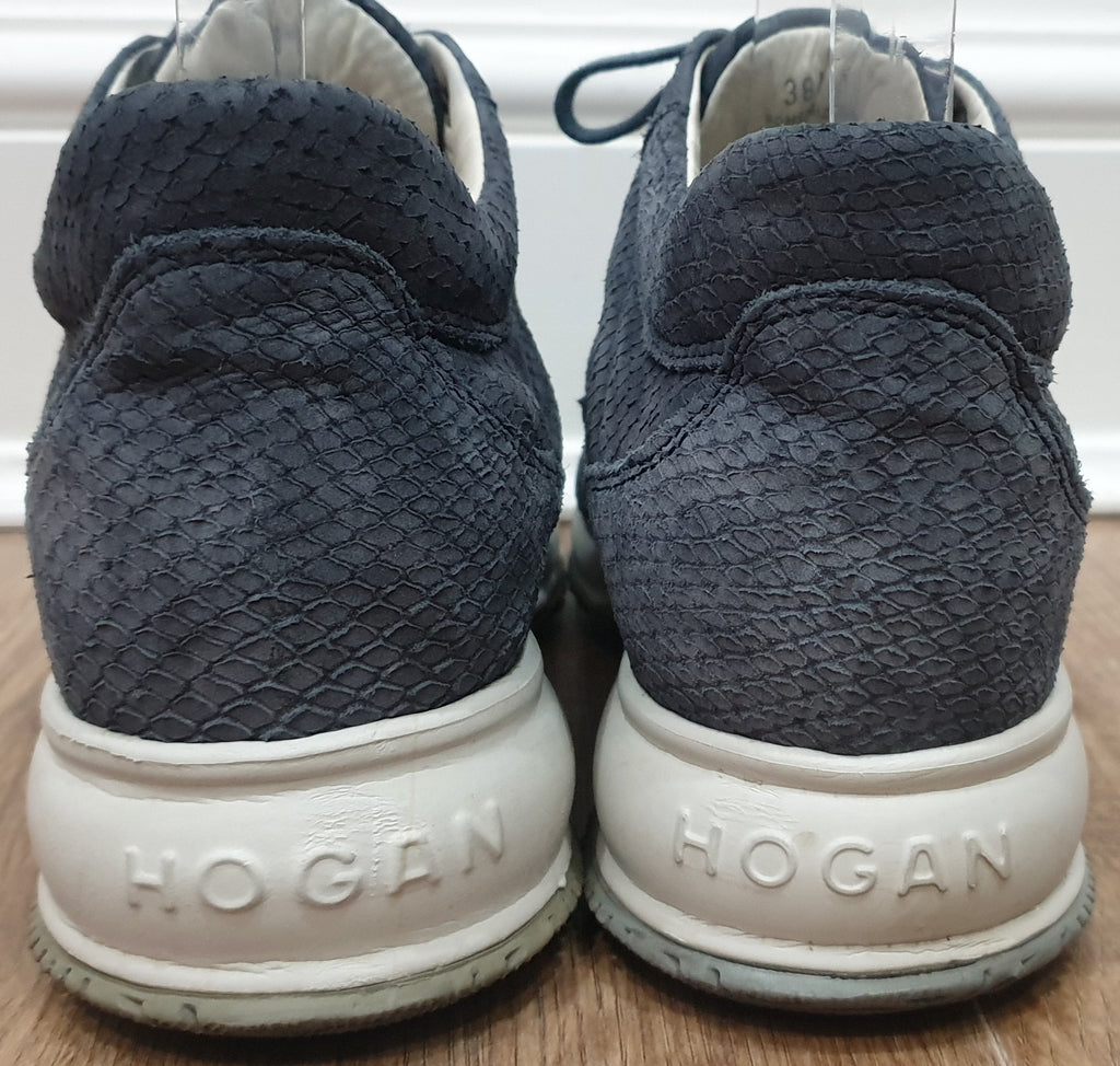 HOGAN INTERACTIVE Grey Suede Leather Animal Print Sneakers Trainers 38.5 UK5.5